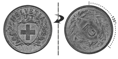2 Rappen 1908, 135° verdreht