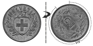 2 Rappen 1914, 315° verdreht