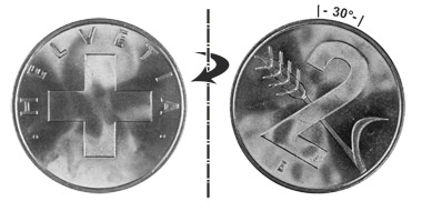 2 Rappen 1957, 30° verdreht