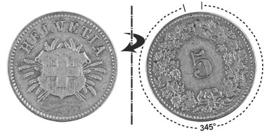 5 centimes 1874, 345° rotated